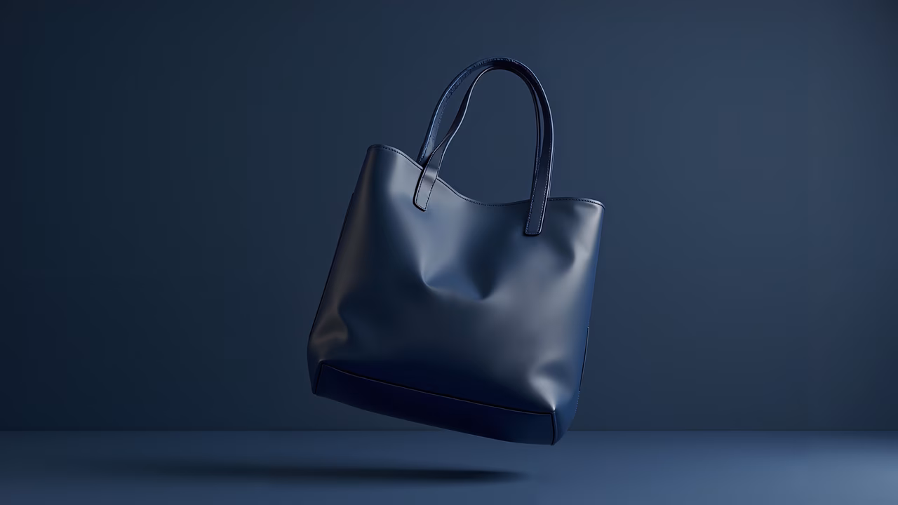 Minimalist floating leather tote bag with sleek design and luxurious feel.