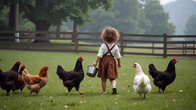 Girl Feeding Chickens