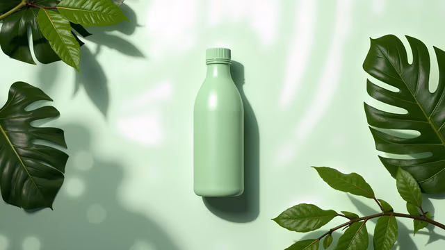 Green Bottle with Tropical Leaves