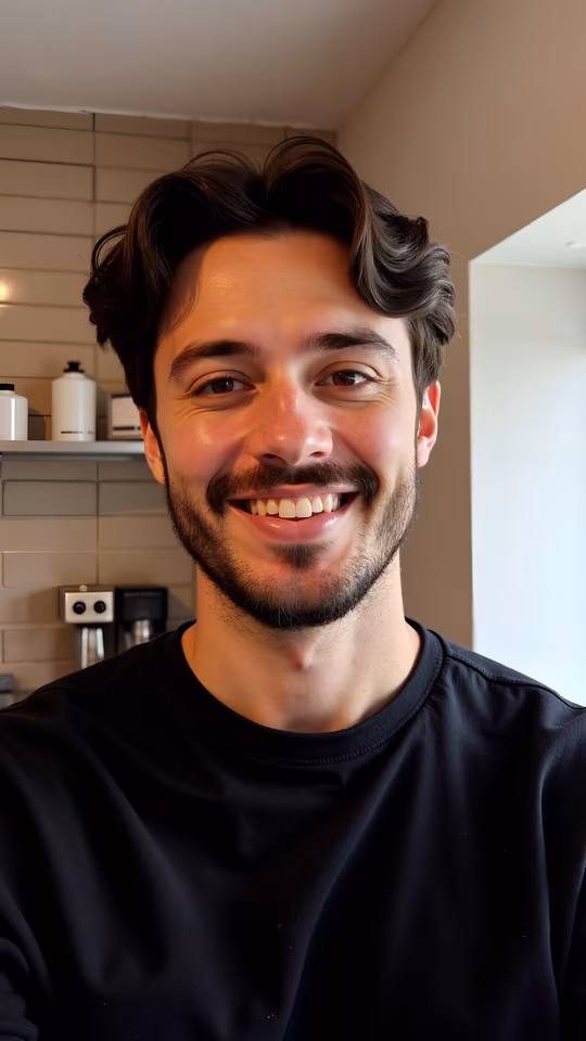 Man Smiling in Kitchen
