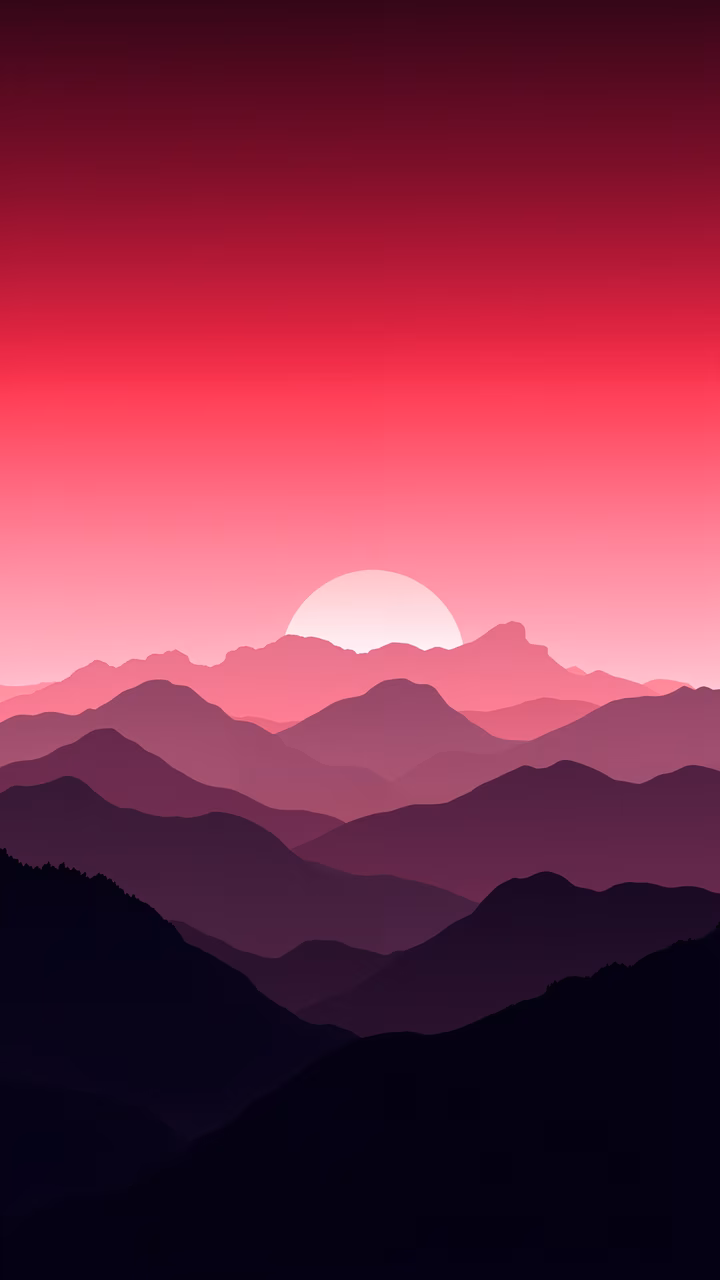 A minimalist sunset over layered mountains in muted purples and soft pinks.