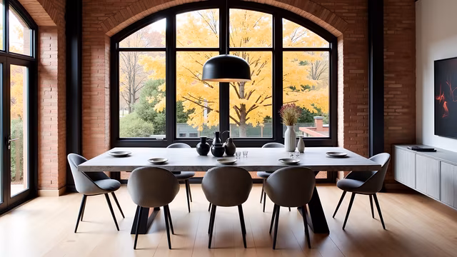 Modern Dining Room with Autumn View