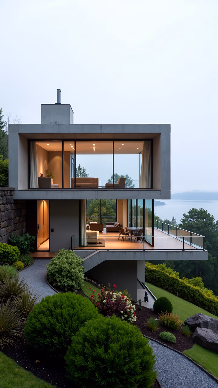 Modern house with panoramic views and lush garden