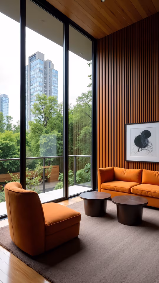 Modern Living Room with Urban View