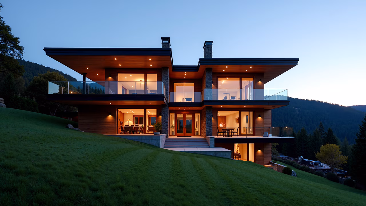 Modern mountain retreat with sleek design and stunning views.
