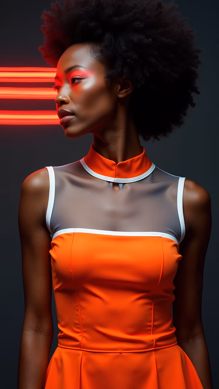 Bold fashion illustration with neon accents and a futuristic vibe.