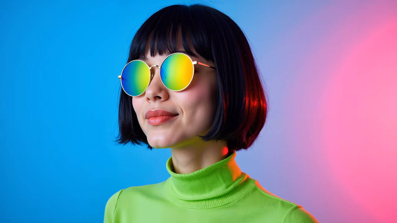 Bold neon colors and modern fashion in a striking illustration.