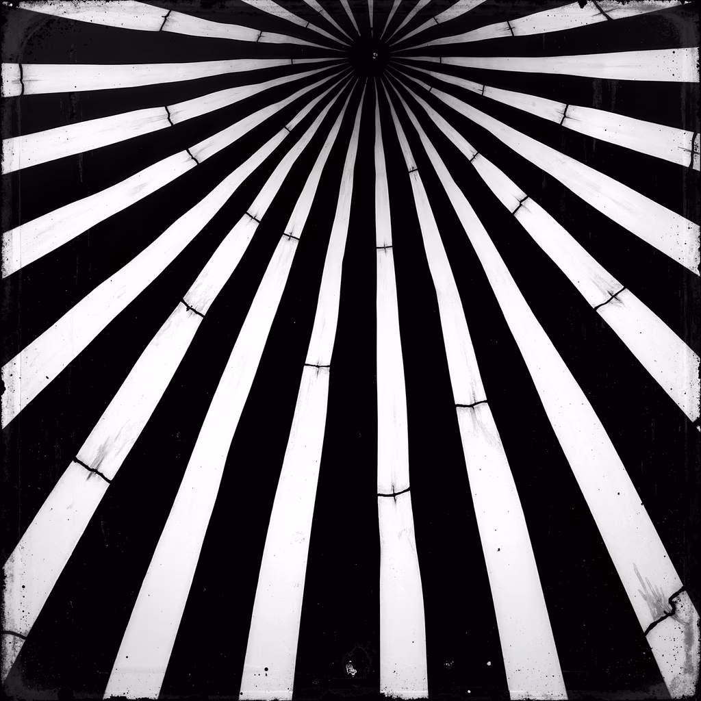 Monochrome radial stripes creating a sense of energy and intensity.
