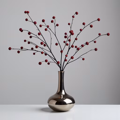 Red Berries in Silver Vase
