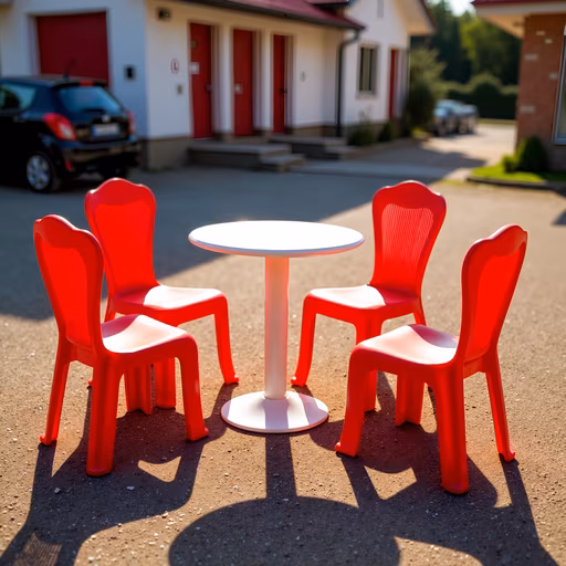 Red Chairs and White Table