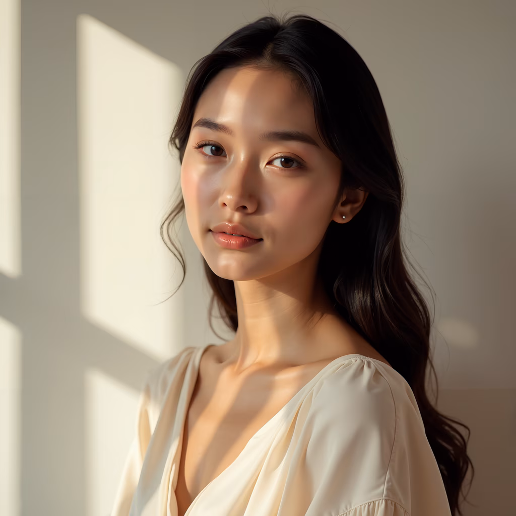 A soft light portrait capturing tranquility and elegance.