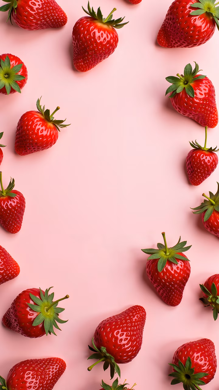Fresh strawberries on a pink background, perfect for food photography enthusiasts.