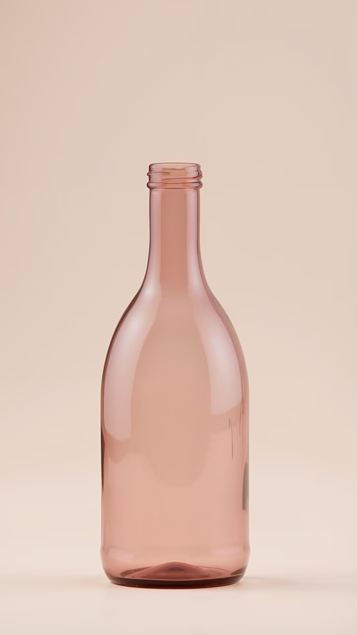 Minimalist translucent pink bottle on a beige background.