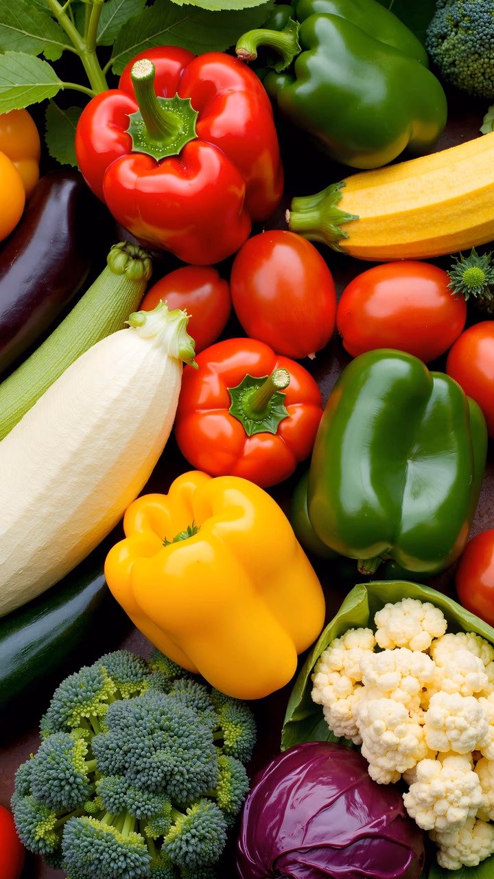 Close-up of colorful vegetables highlighting freshness and vibrancy.
