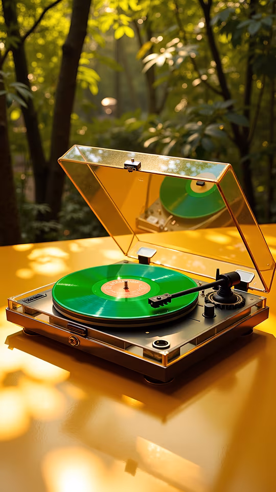 Vinyl Record Player in Golden Light