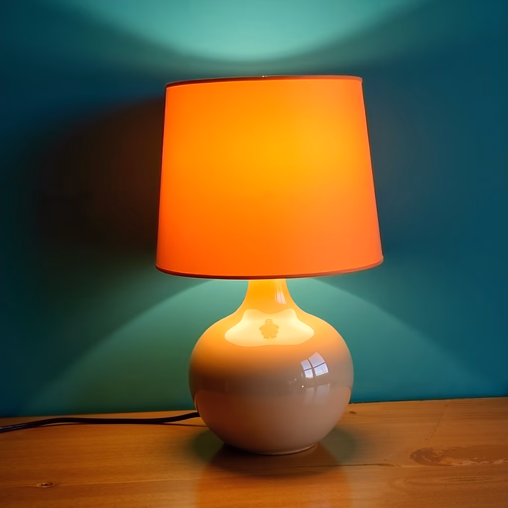 A cozy lamp casting a warm glow against a cool teal background.