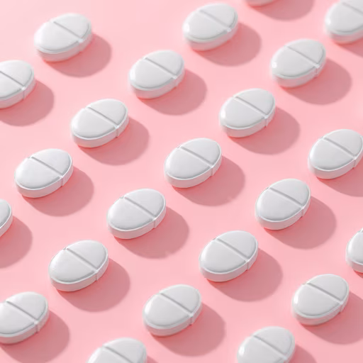 White Pills on Pink Background