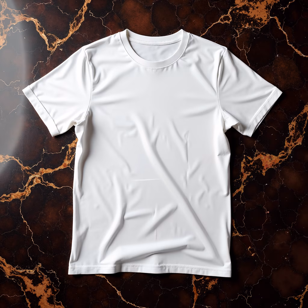 Clean white t-shirt against dark marble background, highlighting texture and contrast.