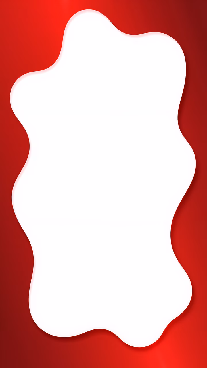 Bold red and white abstract composition with dynamic white shape.