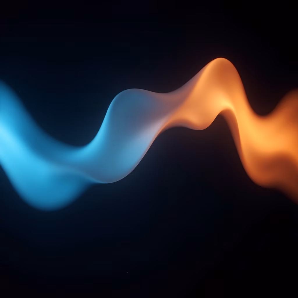Abstract waves in cool and warm tones on a dark background.