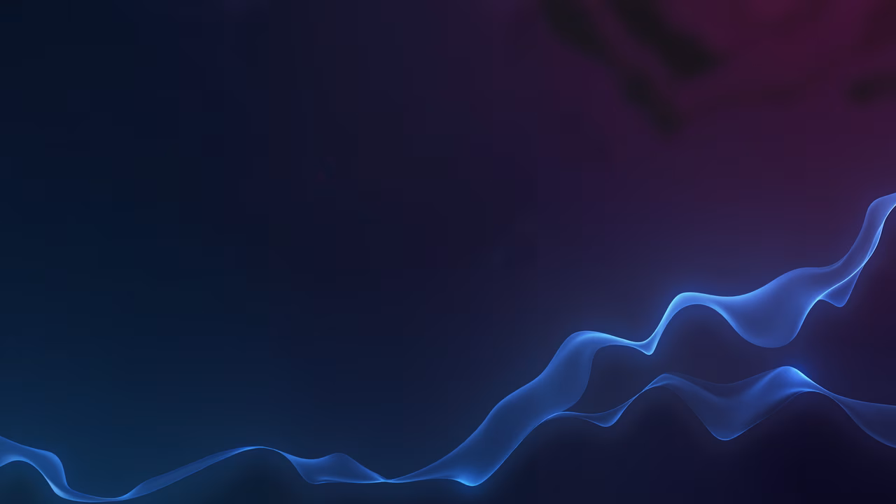 Minimalist abstract waves glowing in deep blue and purple gradients.