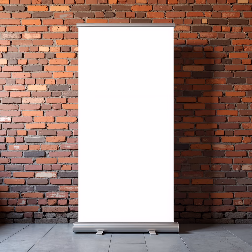 Blank banner against urban brick backdrop