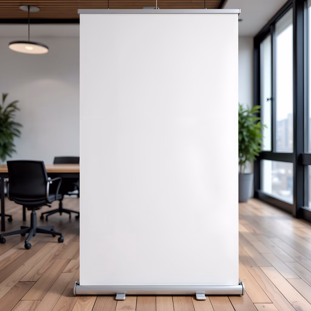 Minimalist whiteboard in a modern office with natural light and greenery.