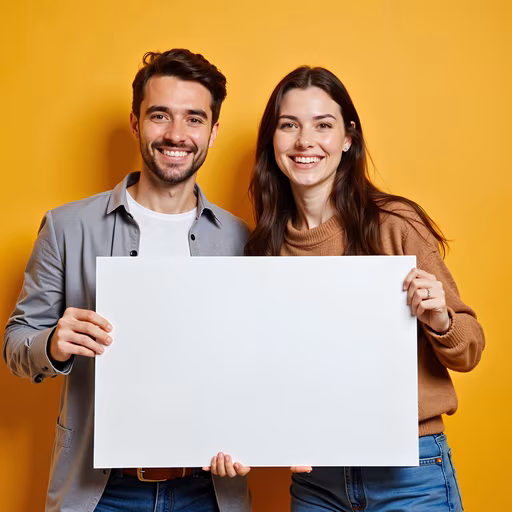 Bright Smiles Holding Blank Sign