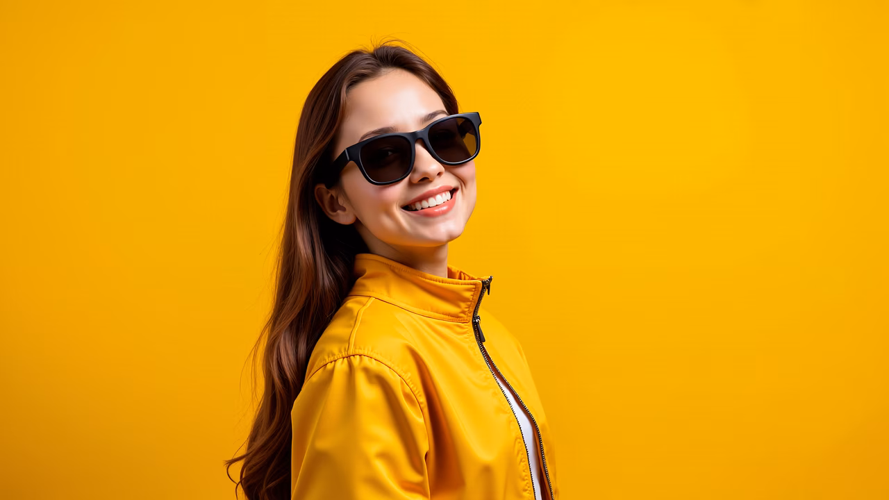 Confident and cheerful portrait with bright yellow tones.