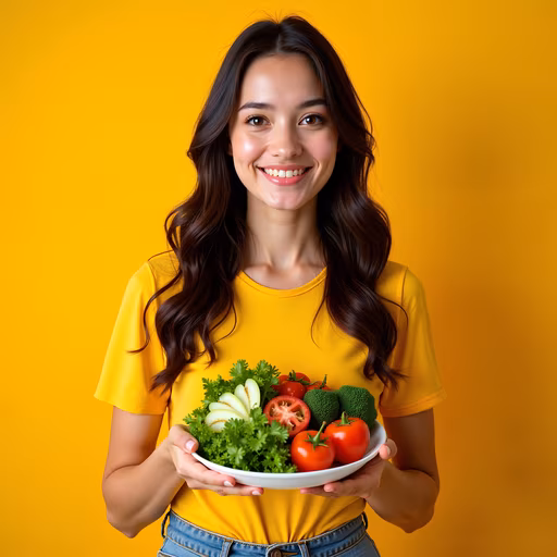 Brightly Smiling Woman with Fresh Vegetables