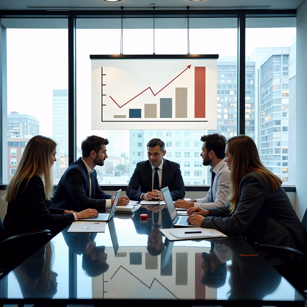 Professional business meeting with a focus on growth and success.