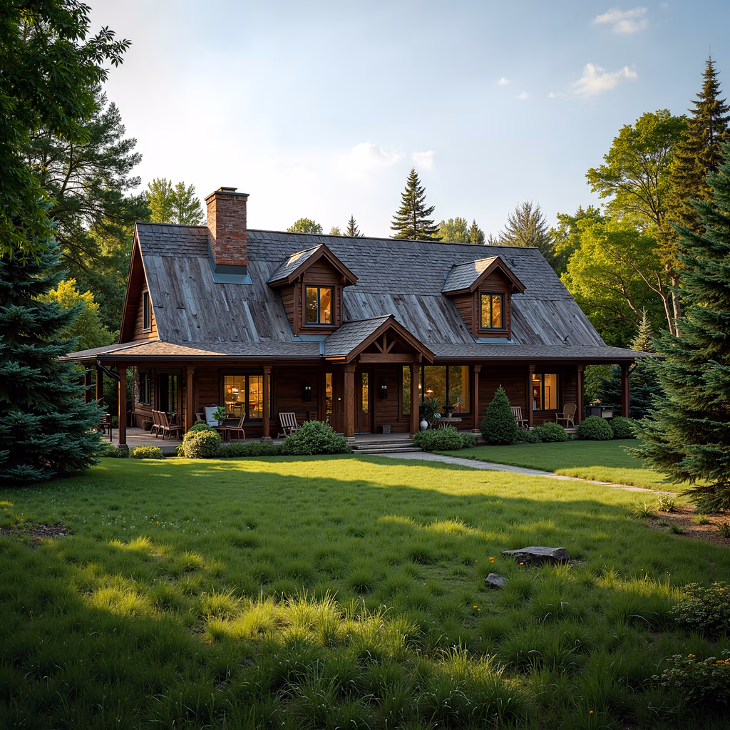 Rustic cabin surrounded by greenery, inviting tranquility.