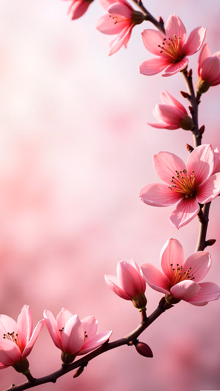 Delicate cherry blossoms in soft pink tones, capturing nature's tranquility.
