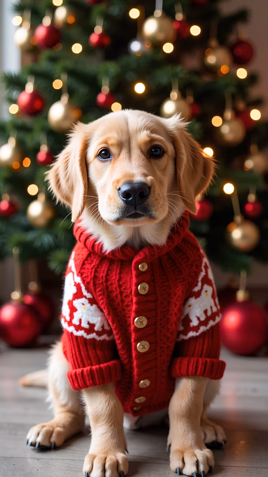 Christmas Puppy in Red Sweater
