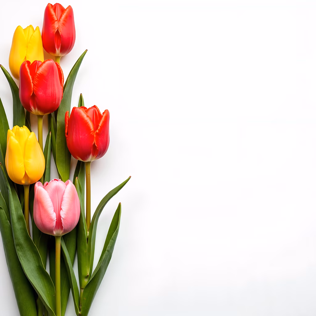 Bright tulips on a clean white backdrop