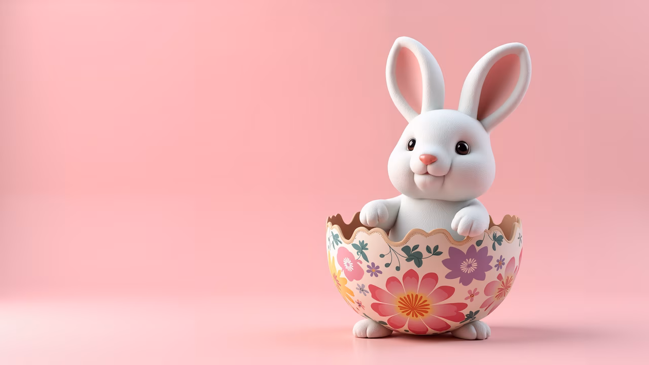 A cute Easter bunny in a floral egg, perfect for spring celebrations!