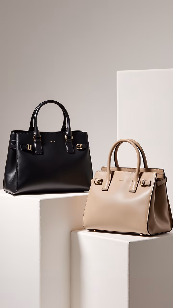 Elegant leather bags in black and beige, showcasing sophistication and luxury.