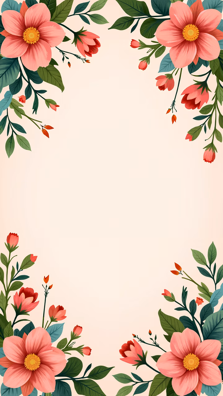 Vibrant floral frame with detailed leaves and petals, perfect for design backgrounds.