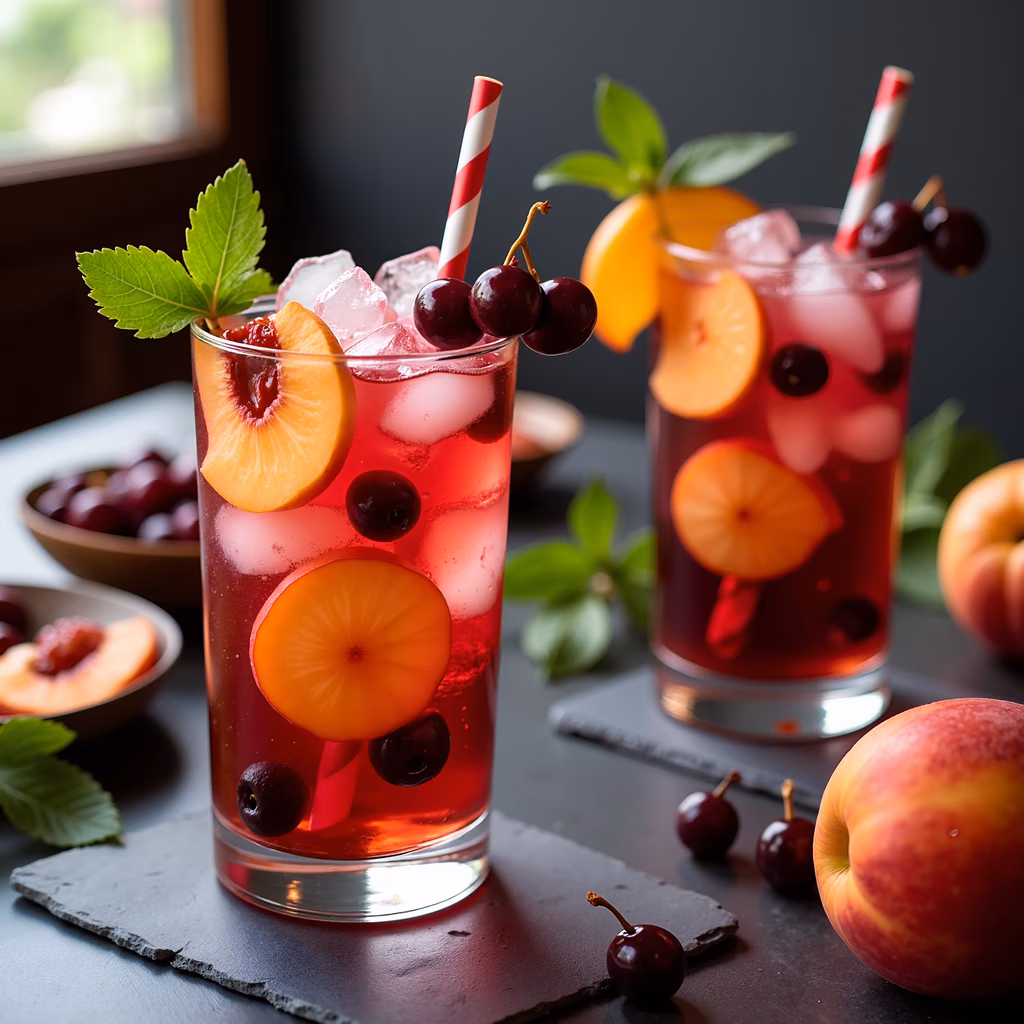Refreshing fruit-infused beverage with vibrant colors and rustic charm.