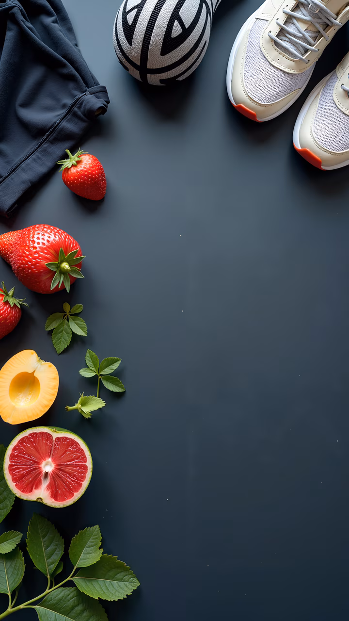 Vibrant fruits and sneakers on a dark background.