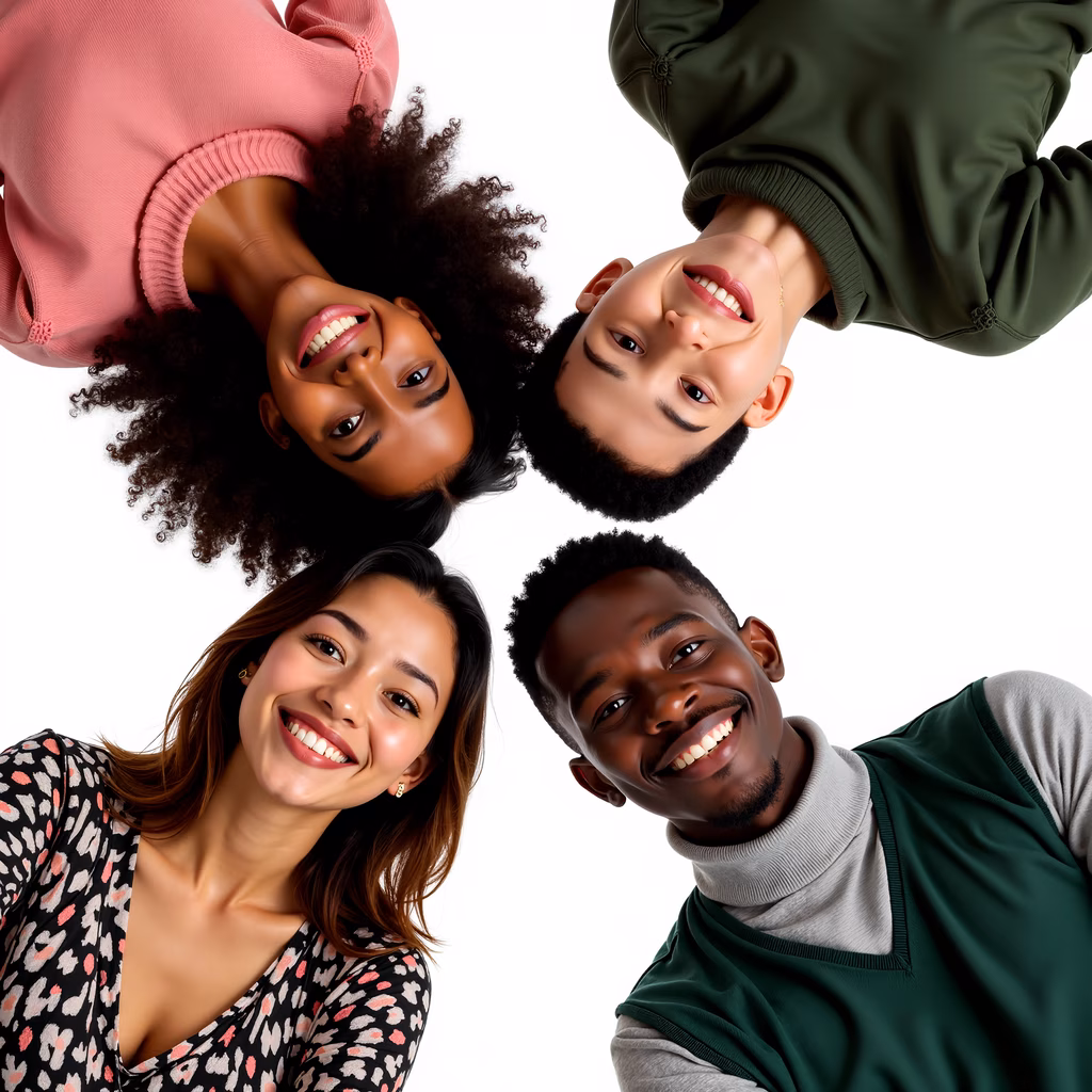 Warm smiles in a circular portrait arrangement.