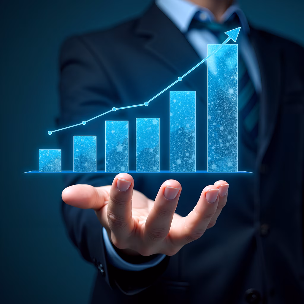 A futuristic growth chart illustrating steady business progress.