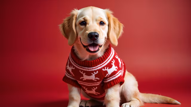 Happy Puppy in Red Sweater