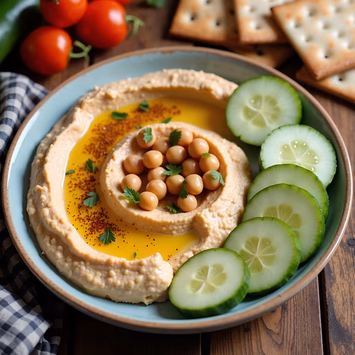 Hummus with Chickpeas and Cucumber