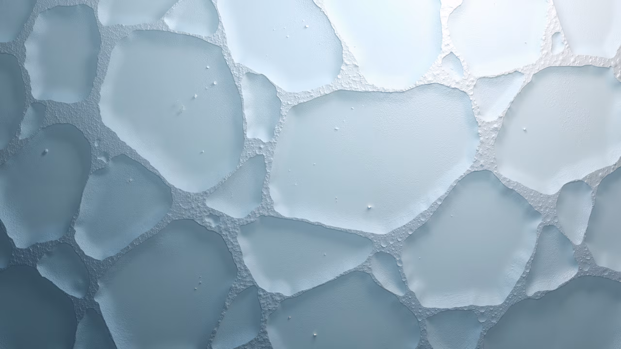 Detailed illustration of ice patterns in shades of blue and white, evoking a cold and serene atmosphere.