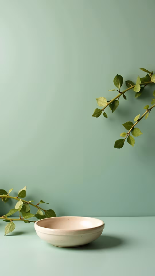 Minimalist Bowl with Green Leaves