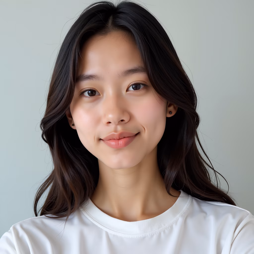 A natural beauty portrait with soft lighting and a neutral background.