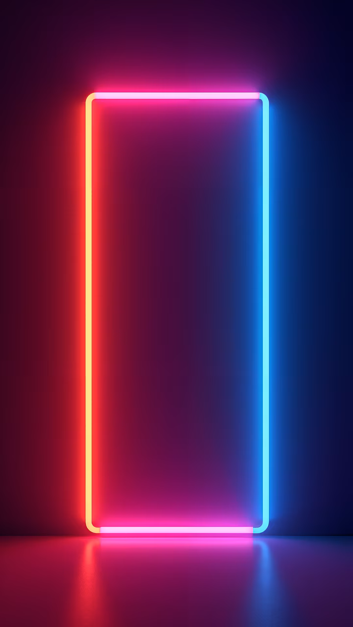 Vibrant neon frame casting a modern glow in a dark setting.