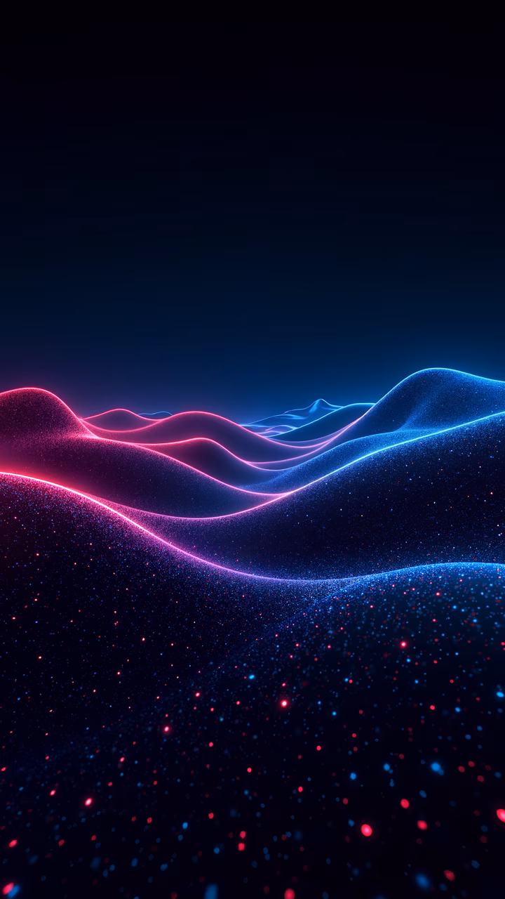 Futuristic neon-lit landscape with vibrant colors and depth