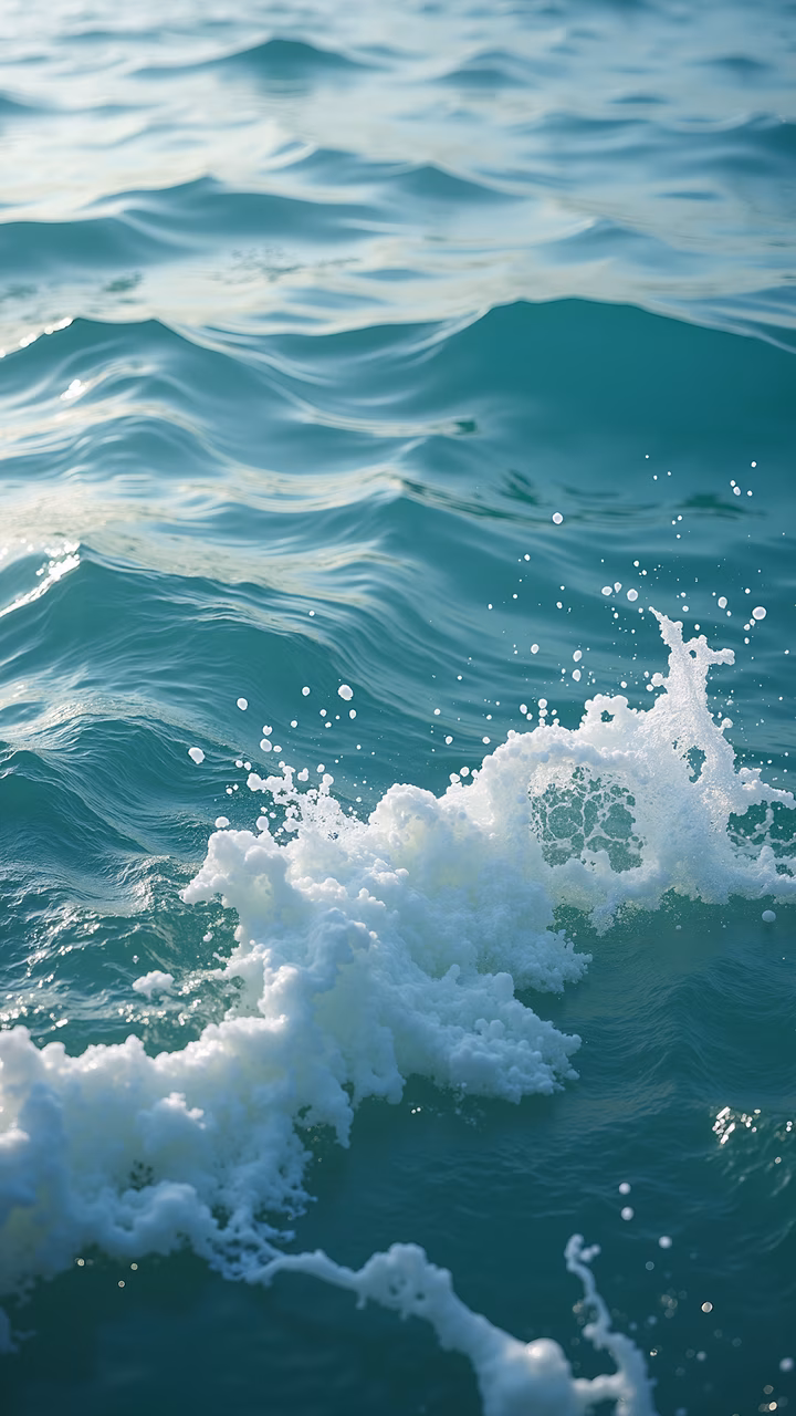 Close-up of ocean wave splash with vibrant turquoise water and white foam.